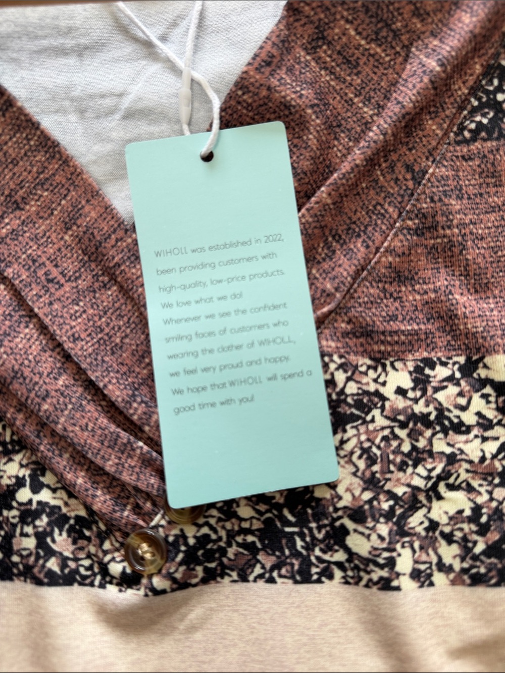 Striped V-Neck Long Sleeve Tee in Mauve & Cream by Wiholl Stretchy Lightweight M - Picture 4 of 5
